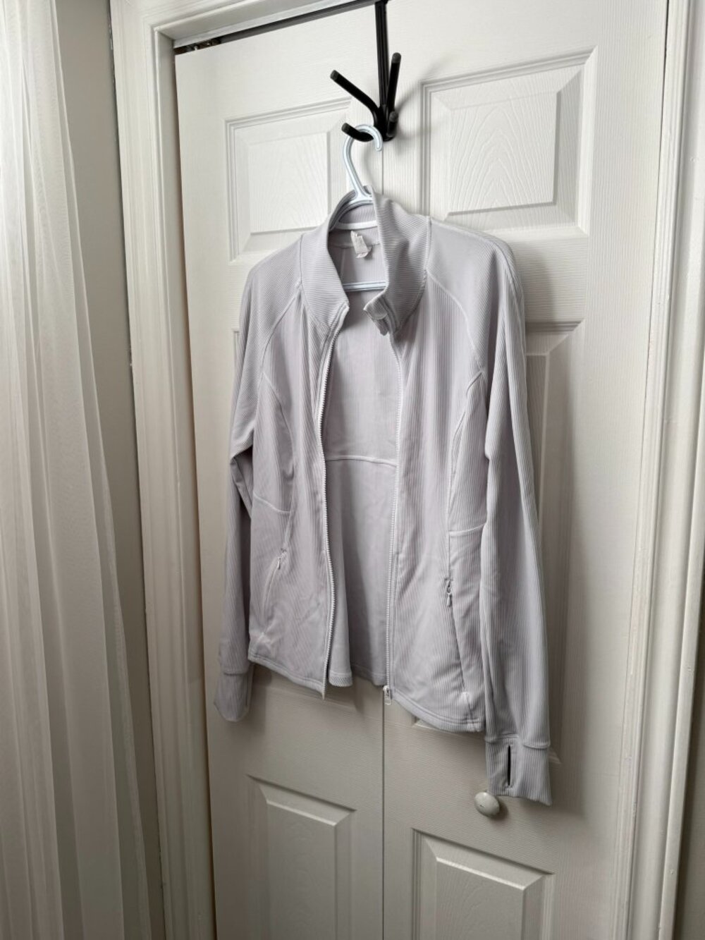 Light Grey Ribbed Full-Zip Athletic Jacket - Thumbholes